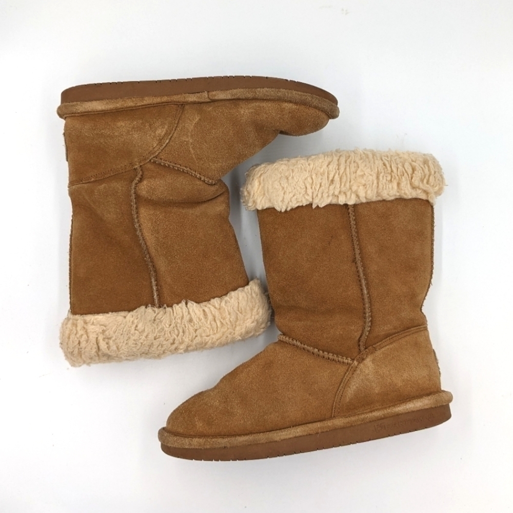 BearPaw Brown Leather Sherpa Lined Boot 3Y Youth - Picture 2 of 7